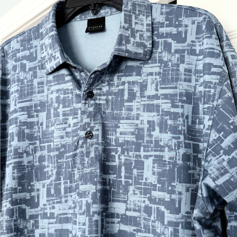 Dunning Golf Men’s Polo Pull Over Shirt Blue Print Size Large